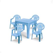 Mesinha Kids Infantil Azul 46X38Cm + 4 Cadeira Poltroninha Mesinha Kids Infantil Azul 46X38Cm + 4 Cadeira Poltroninha