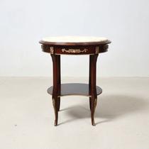 Mesinha Lateral Oval Clássica Pernas Cabriolé Mármore Bronze