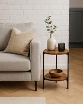 Mesinha Lateral Sofa Sala Organica Ferro Com Madeira Escura 50cm Por 29cm