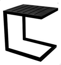 Mesinha Mesa Lateral com Tampo Ripado Toda Alumínio Cores Marrom, Preto e Bege Fosco