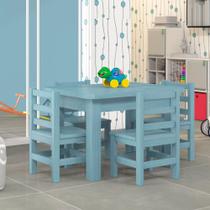 Mesinha Para Criança Infantil Retangular Com 4 Cadeiras Madeira Maciça Azul Nemargi