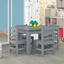 Mesinha Para Criança Infantil Retangular Com 4 Cadeiras Madeira Maciça Cinza Nemargi