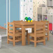 Mesinha Para Criança Infantil Retangular Com 4 Cadeiras Madeira Maciça Nogueira Nemargi