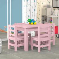 Mesinha Para Criança Infantil Retangular Com 4 Cadeiras Madeira Maciça Rosa Nemargi