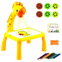 Mesinha Projetor Infantil para Desenhar Colorir + Acessórios Girafa Amarela - Toy King