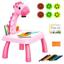 Mesinha Projetor Infantil para Desenhar Colorir + Acessórios Girafa Rosa