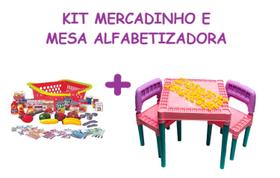 Mesinha Rosa Para Brincar 2 Cadeiras + Minhas Compras