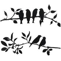 Metal Birds Wall Art Demissle, 2 peças, folhas penduradas, pretas