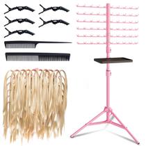 Metal Suporte de cabelo trançado DUHARS 120-Peg com bandeja rosa