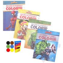 Meu Livro De Atividades E Colorir Super Heróis Kit 40 Revistas Com Repetição + Giz de Cera