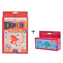 Meu Primeiro Giz de Cera 12 Cores + Lápis de Cor Jumbo 1,5 cm