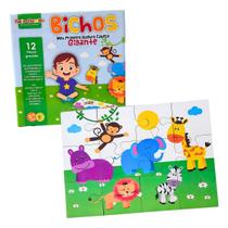 Meu Primeiro Quebra cabeça Infantil Gigante Bichos Brinquedos Educativos Madeira Animais Bate Bumbo Criança 2 anos