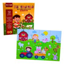 Meu Primeiro Quebra-cabeça Infantil Gigante Fazendinha Brinquedo Educativo Madeira - Bate Bumbo - 2 anos