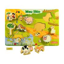 Meu Sitio Carimbras Tabuleiro de Encaixe em Madeira 9 Pecas Brinquedo Pedagogico Recreativo
