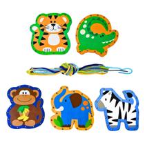 Meus Primeiros Alinhavos Bichos Brinquedo Educativo Madeira Coordenação Motora - Bate Bumbo - 4 anos