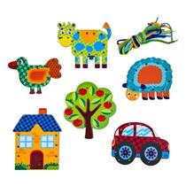 Meus Primeiros Alinhavos Tradicional Brinquedo Educativo Madeira Coordenação Motora - Bate Bumbo - 4 anos