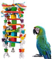 MEWTOGO Grande Papagaio-pássaro mastigando brinquedos- Nós de madeira natural multicolorido bloqueia cachoeira pássaro rasgando brinquedos divertidos sugeridos para cacatuas, cinza africano e uma variedade de papagaios amazônicos