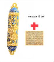 Mezuzá Judaico Luxo AZUL COM DOURADO + Pergaminho - Import. De Israel