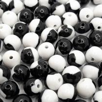 Miçanga Bola Preto e Branco 11mm 100pçs Passante Biju 110g