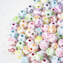 Miçanga Bolinha Branca Cruz Multicolor 10MM 110UN 22g Miçanga Bolinha Branca Cruz Multicolor 10MM 110UN 22g