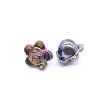 Miçanga Botão Flor Acrílico Preto Irisado 5 Pétalas 8x10mm 50pçs 25g