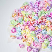 Miçanga Entremeio Branco Coração Multi Color 11MM 110Uni 32g Miçanga Entremeio Branco Coração Multi Color 11MM 110Uni 32g