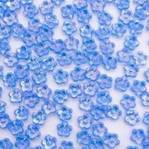 Miçanga Flor Acrílico Azul Transparente Irisado 5 Pétalas 6mm 300pçs 30g Passante