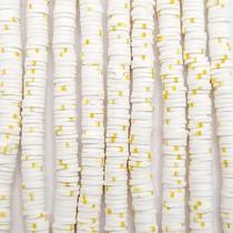 Miçanga Passante 3 Fios Disco Fimo Branco com Dourado 6mm 900pçs 42g Miçanga Passante 3 Fios Disco Fimo Branco com Dourado 6mm 900pçs 42g