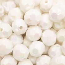 Miçanga Passante Bola Facetada Acrílico Branco Irisado17mm 10pçs 21g