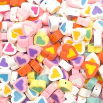 Miçanga Passante Coração Fimo Colorido 10mm 100pçs 60g Miçanga Passante Coração Fimo Colorido 10mm 100pçs 60g