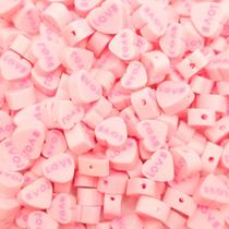 Miçanga Passante Coração Love Fimo Rosa 10mm 50pçs 30g