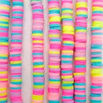 Miçanga Passante Fio Disco Fimo Colorido Claro 6mm 300pçs 14g Miçanga Passante Fio Disco Fimo Colorido Claro 6mm 300pçs 14g