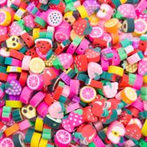 Miçanga Passante Frutinhas Diversas Fimo Colorido 10mm 100pçs 60g Miçanga Passante Frutinhas Diversas Fimo Colorido 10mm 100pçs 60g