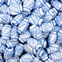 Miçanga Passante Oval Branco Folhas 13x8mm Abs 50pçs 35g Miçanga Passante Oval Branco Folhas 13x8mm Abs 50pçs 35g