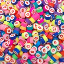 Miçanga Passante Redondo Kiss Me Fimo Colorido 10mm 10pçs 6g Boca Beijo Miçanga Passante Redondo Kiss Me Fimo Colorido 10mm 10pçs 6g Boca Beijo