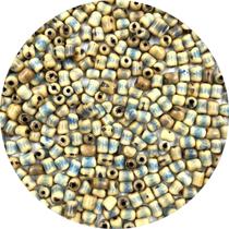 Miçanga Tubinhos Açaí 5 a 9mm Bege com Azul 80pçs Contas 28g