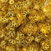 Miçanga Tulipa Flor Metal Dourado 8 Pétalas 9x9mm 10pçs 5g