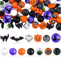 Miçangas de madeira Quinclay Halloween Bat Cat Ghost Pumpkin 16 mm 200 unidades