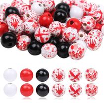 Miçangas iToids 180 peças Halloween Vermelhas e Pretas de Madeira 16 mm Miçangas iToids 180 peças Halloween Vermelhas e Pretas de Madeira 16 mm