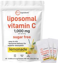 Micro ingredientes de vitamina C lipossomal de 1000 mg 40 pacotes sem açúcar Micro ingredientes de vitamina C lipossomal de 1000 mg 40 pacotes sem açúcar