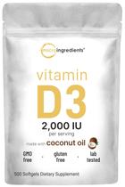 Micro ingredientes de vitamina D3 2.000 UI 500 cápsulas gelatinosas
