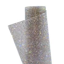 Micro Manta de Strass Termocolante Cristal 40x24CM Brilho Premium