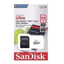 Micro Sd Ultra 64gb Sandisk Classe 10 80mbs + Adaptador Original - SDSQUNR-064G-GN3MA