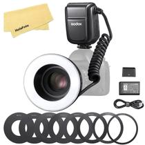 Microanel LED Godox MF-R76 com bateria de íon de lítio de 2600mAh e anéis adaptadores de tela LCD para Canon Sony Nikon Fuji Olympus Panasonic Pentax Camera Flash Speedlight Speedlite Light
