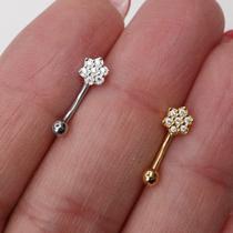 Microbell curvo prata 925 com flor cheinha e zircônias