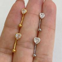 Microbell curvo prata 925 coração - zircônia aplicada