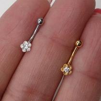 MICROBELL CURVO PRATA 925 FLOR CHARME - Piercing de Prata com Zircônia