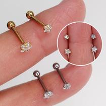 MICROBELL RETO AÇO CRISTAL STAR - Piercing de Aço Cirúrgico com Zircônia