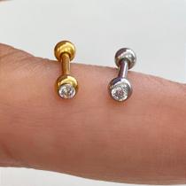 Microbell reto em aço cirúrgico com bolinhas e strass - 2 strass