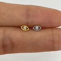 Microbell reto em ouro 18k com olhinho e zircônias cristal